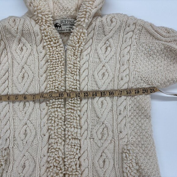 VTG Hand knit Cozy Chunky Cable Knit Hooded Sweater Fisherman M Boho Pockets - Picture 14 of 15
